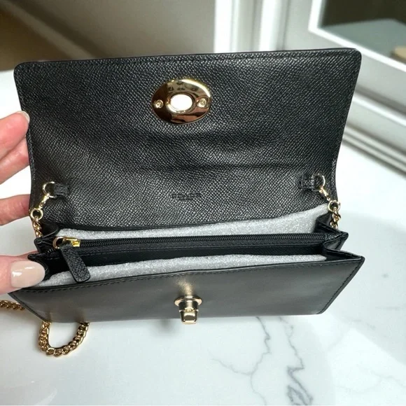 Coach Leather Turnlock Chain Clutch Horse & Carriage Embossed Hardware NEW - Picture 7 of 16